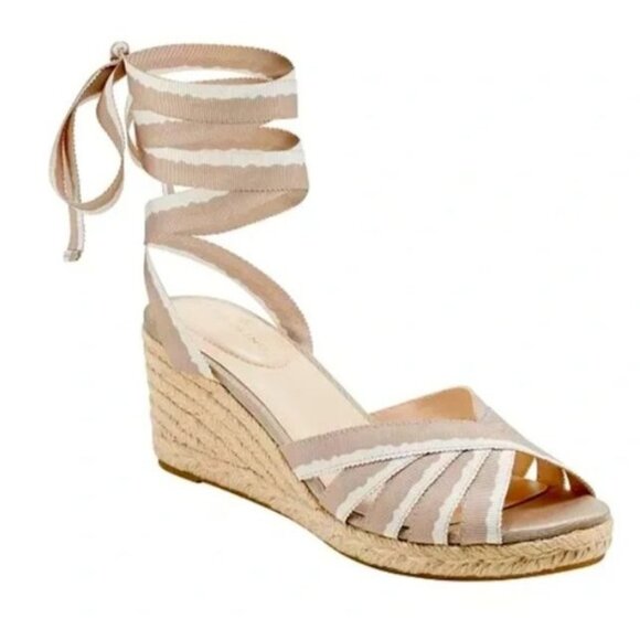 Bandolino Womens Ribbon Tie Espadrille Wedge Sandals 7M Medium Natural - Picture 1 of 9